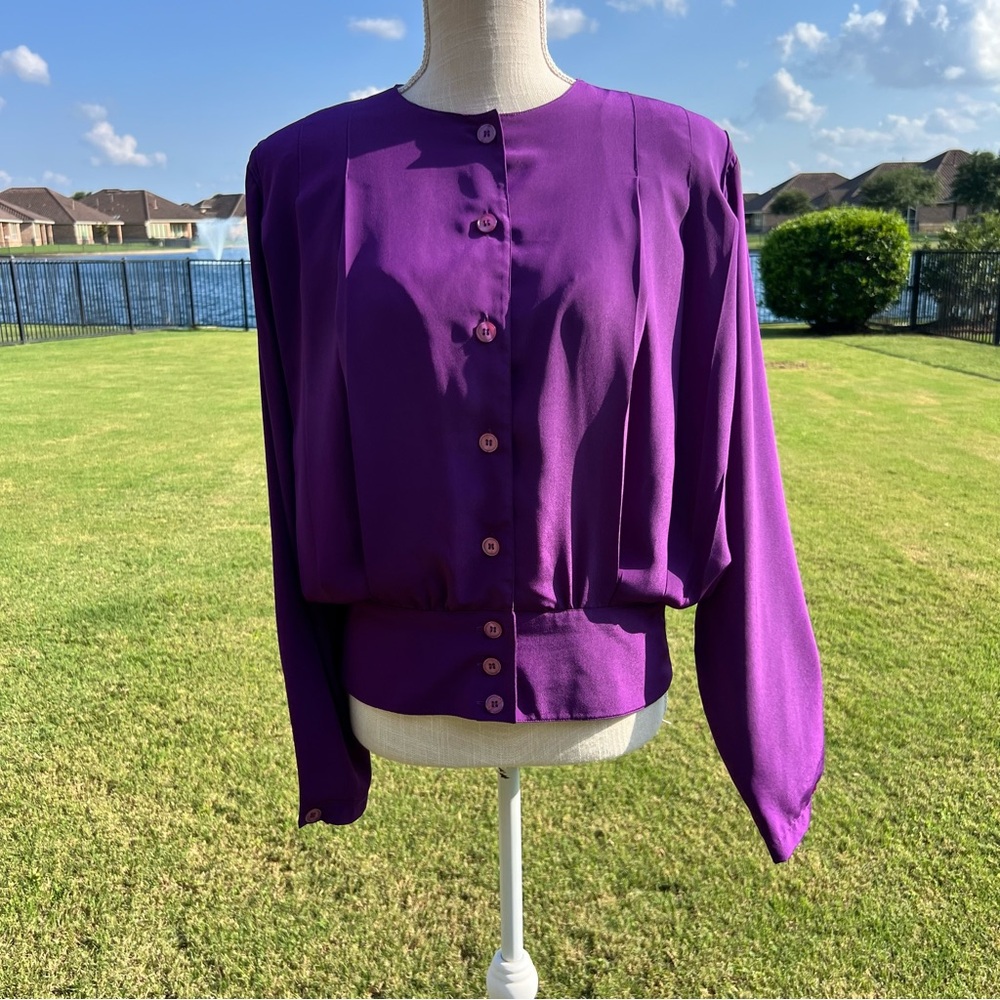 Christian Dior vintage Purple Long Sleeve Button-Up Woman’s Blouse Size 6
